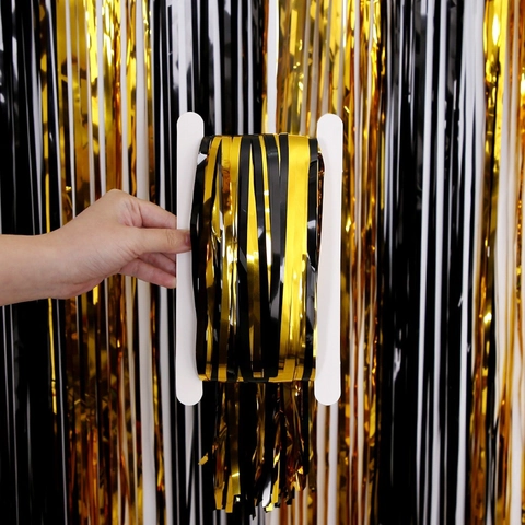 Schwarz Gold Folie Fransenvorhang Halloween Party Dekoration Lametta Hintergrund Fotobox Streamer Türvorhang Für Feier