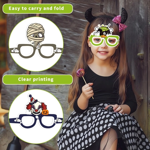 Montura de Gafas de Papel de Halloween Accesorios de Disfraces de Fiesta de Terror para Adultos Niños Calabaza Bruja Decoración