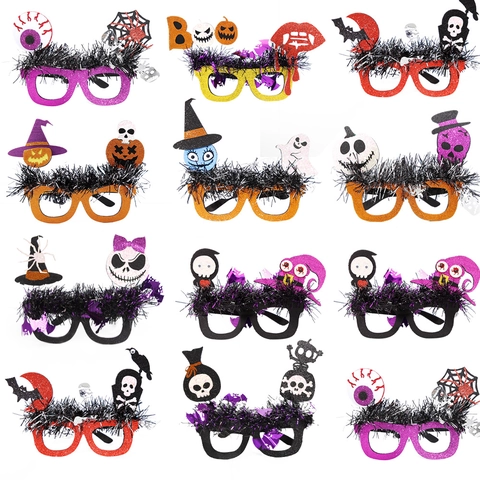 Halloween Decorative Glasses Frame Glitter Pumpkin Skull Ghost Witch Bat Party Eyewear Costume Photography Props For Adults Kids