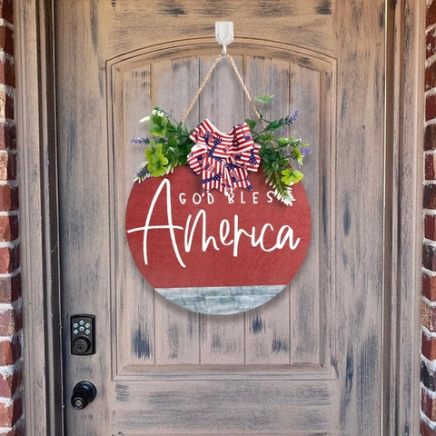 Unabhängigkeitstag Holzschild 4. Juli Türdekoration Amerikanische Flagge Patriotisches Hängendes Ornament Mit Schleife Für Haus Wand Party