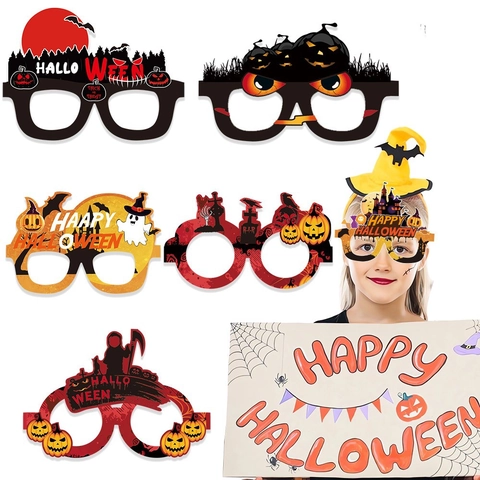 Gafas Decorativas de Papel para Halloween Monturas de Gafas de Terror con Calabaza Fantasma Murciélago Castillo Accesorios para Fotos Party