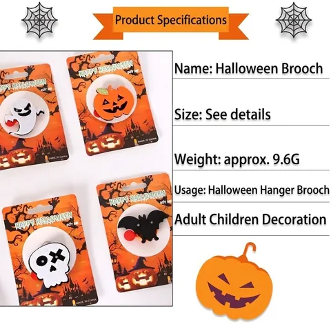 Spilla LED Luminosa di Halloween in Feltro Zucca Pipistrello Ragno Scheletro Fantasma Accessori per Feste di Halloween