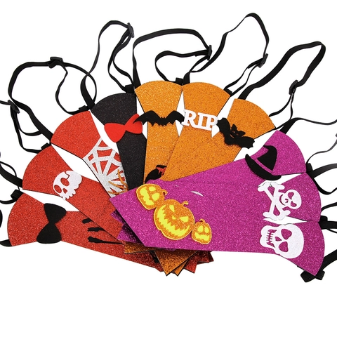 Halloween Glitter Sequin Tie For Kids Adults Adjustable Pumpkin Bat Skull Pattern Festive Necktie Party Cosplay Costume Props