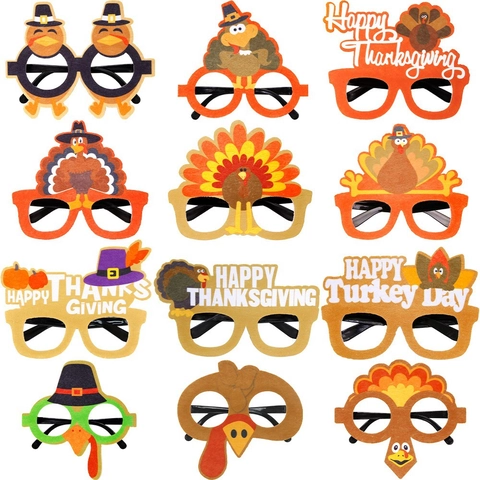 Thanksgiving Party Decorative Glasses Frame Turkey Pumpkin Shape Felt Plastic Photo Booth Props Festival Eyewear Accessories