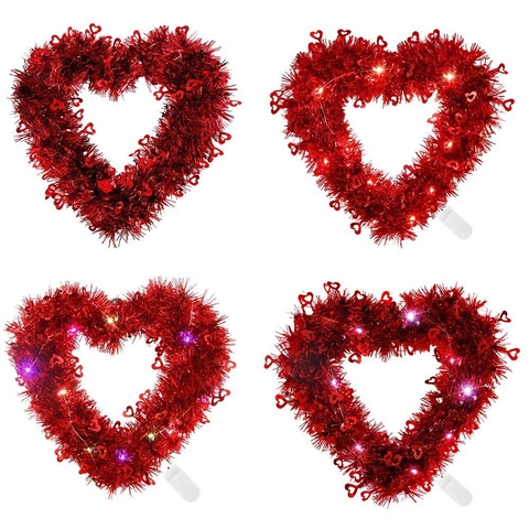 Valentijnsdag Rood Hart Krans Hangende Decoratie LED Gloed Kabouter Lippen Liefde XOXO Huisfeest Bruiloft Decor