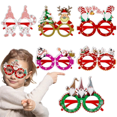 Occhiali Decorativi Natalizi Babbo Natale Renna Pupazzo di Neve Gnomo Glitter Occhiali da Festa per Bambini Adulti Foto Props