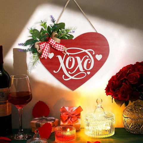 Hartvormig Houten Hangbord Valentijnsdag Decor Love XOXO Print Met Strik Voor Huis Deur Wand Decoratie