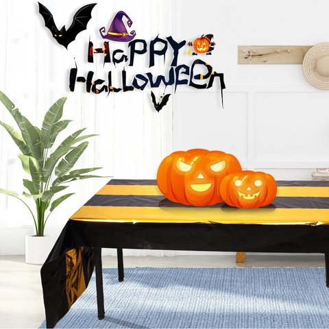 Tovaglia di Plastica a Righe di Halloween Impermeabile in PET Metallizzato per Banchetti Festivi Bar Decorazione a Tema Accessorio