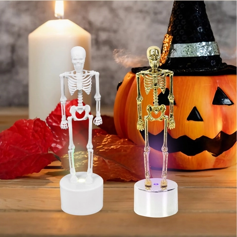 Halloween Glowing Skeleton Desktop Ornament LED Plastic Human Bone Figurine For Haunted House Party Decoration Gift