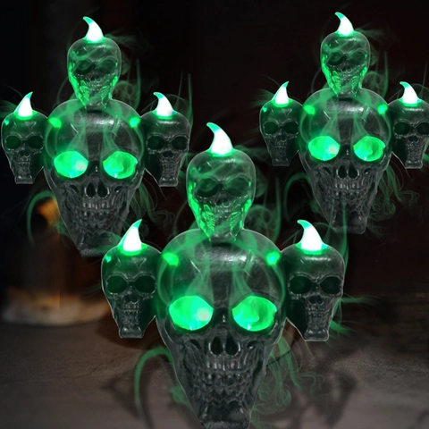 Lampada Candela Teschio LED Halloween Bruciatore Incenso a Riflusso Statuetta Plastica Distressed Decorazione Festa Casa Stregata
