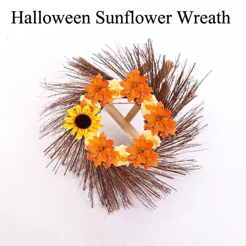 Halloween Wreath DIY Party Decoration Natural Wood Branch Sunflower Maple Leaf Pumpkin Hanging Ornament For Home Wall Door
