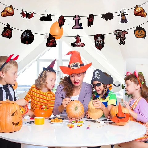 Striscione di Halloween con Sangue Decorazione Sospesa per Feste a Tema Horror Lettere di Carta con Impronta Insanguinata