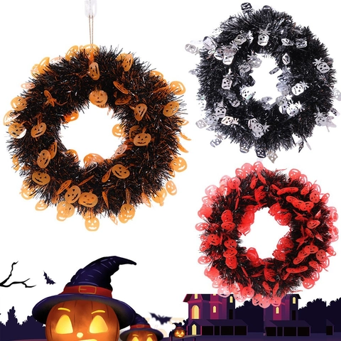 Ghirlanda di Halloween in Filigrana Con Paillettes a Forma di Zucca Pipistrello Teschio Decorazione per Porta e Parete