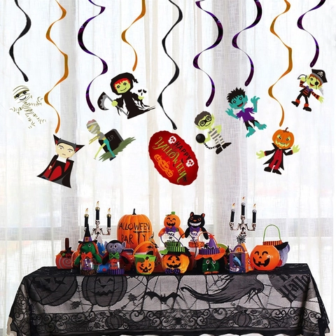Décorations en Spirale Suspendues d'Halloween Vampire Momie Citrouille Fantôme Décoration de Fête Pendentifs en PVC