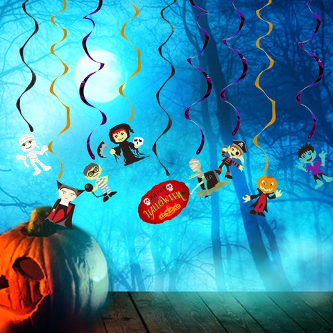 Décorations en Spirale Suspendues d'Halloween Vampire Momie Citrouille Fantôme Décoration de Fête Pendentifs en PVC