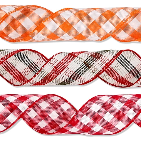 Christmas Gingham Ribbon Polyester Plaid Tartan Decorative Ribbon For Gift Wrapping DIY Craft Festive Tree Decoration
