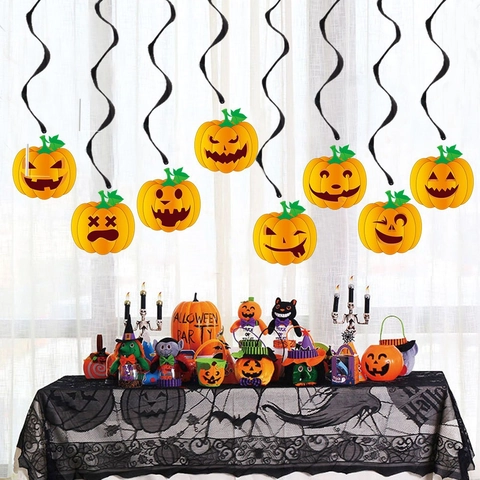 Decorazioni a Spirale Sospese per Festa di Halloween Ciondoli in PVC Zucca Strega Scheletro Vampiro Cartone Animato Ornamenti per Soffitto