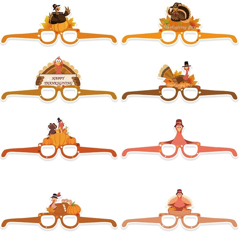 Thanksgiving Day Paper Glasses Turkey Pumpkin Maple Leaf Decorative Eyewear Frame For Party Holiday Celebration Photo Props