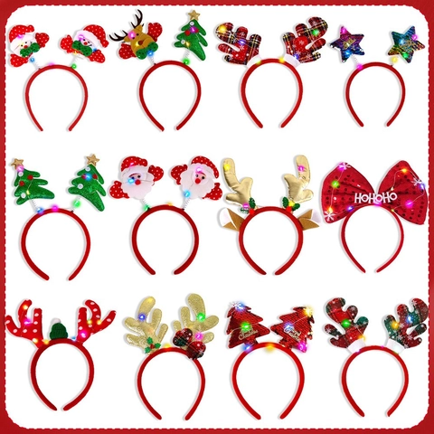Cerchietto Natalizio LED Luminoso con Corna di Renna Albero di Natale Babbo Natale Paillettes Accessorio per Capelli per Feste di Natale Adulti Bambini