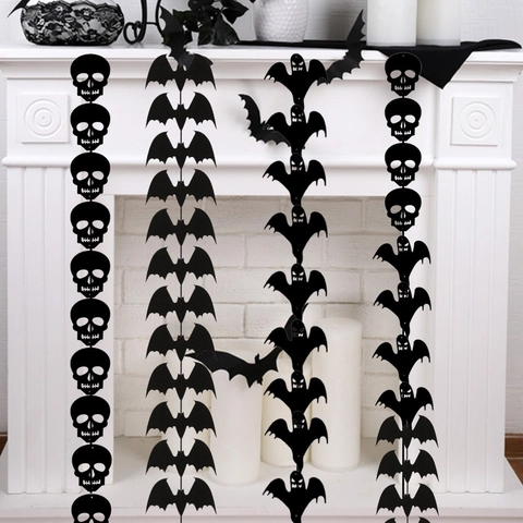 Decorazione Appesa di Halloween Ghirlanda in Tessuto Non Tessuto Nero Pipistrello Teschio Fantasma Banner per Decorazioni Festa