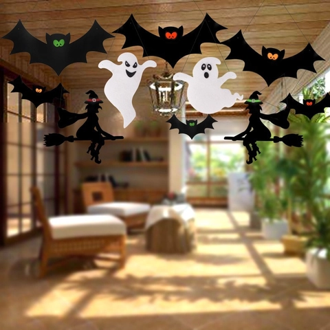 Juego de Decoraciones Colgantes de Halloween Murciélago Fantasma Bruja Silueta Tela No Tejida Adornos DIY Para Fiesta Bar Centro Comercial