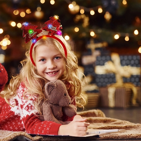 Cerchietto Natalizio LED Luminoso con Corna di Renna Albero di Natale Babbo Natale Paillettes Accessorio per Capelli per Feste di Natale Adulti Bambini