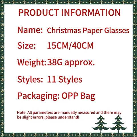 Christmas Paper Party Decorative Glasses Santa Reindeer Snowman Patterns Festive Holiday Party Decorations Adult Kids Photo Props