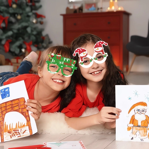 Christmas Paper Glasses Frames Cartoon Santa Claus Snowman Reindeer Tree Holiday Party Decorations Photo Props Accessories