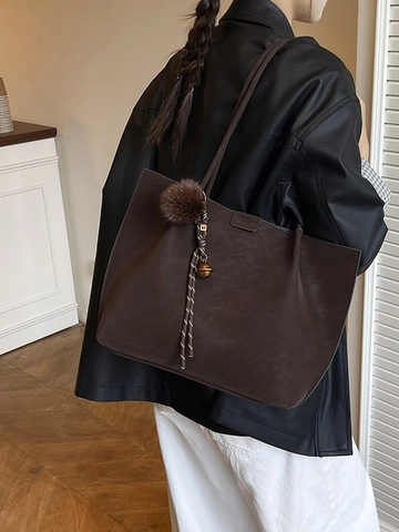 Sac Cabas en Daim pour Femme Grande Capacité Sac à Épaule Mat Minimaliste Rétro Sac à Main Décontracté pour Commuter