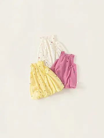 Abito da Bambina Senza Maniche Ricamato a Fiori con Orlo a Bolla in Cotone Estivo per Compleanno Festa Principessa Vestiti