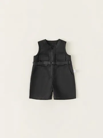 Pagliaccetto Cargo Senza Maniche Estivo per Ragazzi 100% Cotone Stampa Lettere Tuta Intera con Cintura Cerniera Abbigliamento Bambini