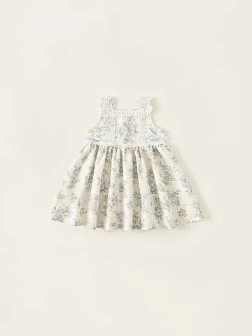 Girls Summer Floral Dress Sleeveless Cotton Bowknot Lace A-Line Sweet Princess Everyday Dress For Toddler Kids