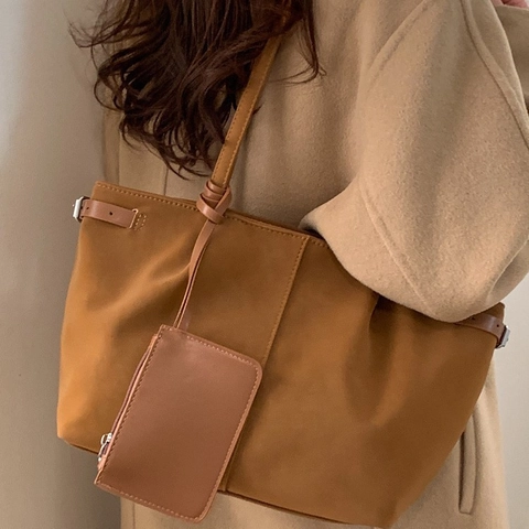Borsa Tote Retrò di Grande Capacità Con Pochette Borsa a Tracolla in Pelle PU Minimalista per Donna Borsa Casual Urbana Ufficio Viaggi