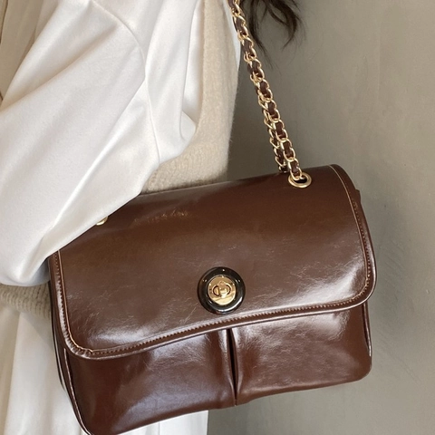 Vintage PU Leder Schultertasche Für Damen 2025 Neue Mode Hohe Qualität Kette Umhängetasche Große Kapazität Quadratische Tasche