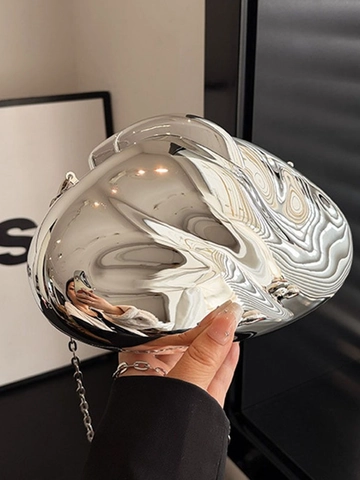 Fashion Women Acrylic Evening Bag Mirror Metal Texture Irregular Geometric Box Clutch With Chain Strap For Party Banquet