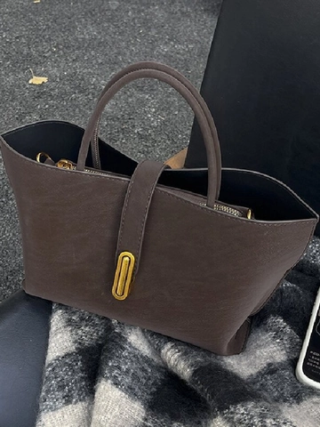 Elegante Borsa a Mano Tote da Donna in Pelle PU Con Chiusura a Capsula Dorata Semplice Borsa a Tracolla Retrò per Pendolare