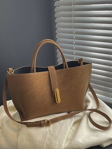 Elegante Borsa a Mano Tote da Donna in Pelle PU Con Chiusura a Capsula Dorata Semplice Borsa a Tracolla Retrò per Pendolare