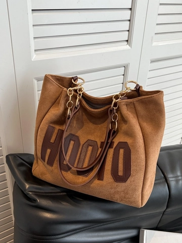 Borsa Tote in Pelle PU Vintage di Grande Capacità per Donna Borsa a Tracolla Retro con Design a Lettere e Catena in Metallo