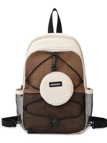 American Retro Color Block Small Backpack Water Resistant Nylon Utility Daypack With Detachable Mini Pouch For Men Women