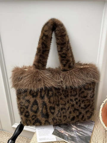 Damen Mode Kunstpelz Leopardenmuster Handtasche Herbst Winter Plüsch Tote Bag Mit Magnetverschluss Stilvolle Warme Achseltasche