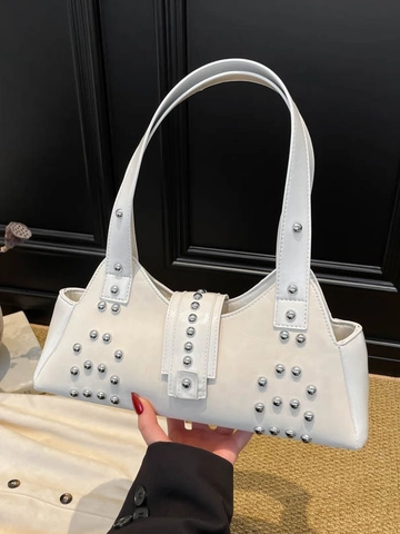 Vintage Rivet Underarm Bag For Women Retro Punk Style PU Leather Leopard Print Shoulder Bag Large Tote Hobo Handbag Fashion