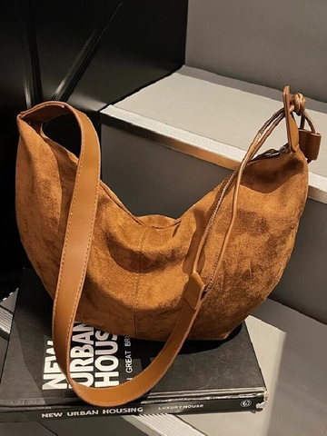 Vintage Wildleder PU Hobo Bag Für Damen Große Kapazität Halbmond Umhängetasche Minimalistische Pendler Tote Bag Weich