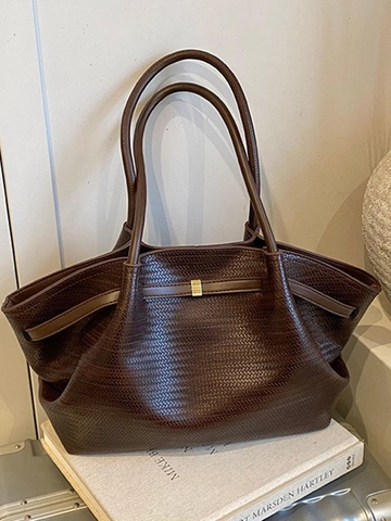 Damen Vintage Gewebte Tote-Tasche Mit Großem Fassungsvermögen PU-Leder Lässige Schultertasche Für Den Täglichen Weg Reise Handtasche