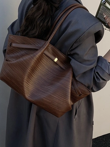 Damen Vintage Gewebte Tote-Tasche Mit Großem Fassungsvermögen PU-Leder Lässige Schultertasche Für Den Täglichen Weg Reise Handtasche