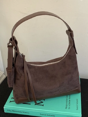 Bolso de Hombro Vintage de PU Patchwork Gamuza para Mujer Bolso Hobo Minimalista Bolso Axilar Con Mini Bolsa Desmontable Borla