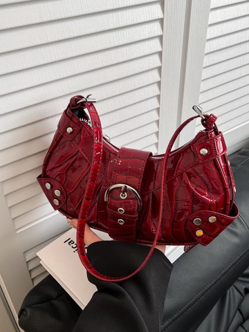 Bolso de Axila para Mujer con Patrón de Cocodrilo Remache Motero Bolso de Hombro Retro Brillante Cuero PU Dumpling