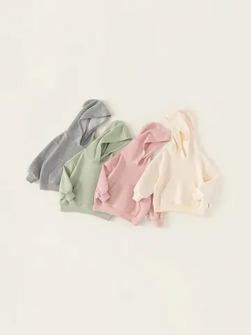 Sudadera con Capucha de Algodón Minimalista para Niños Jersey de Manga Larga con Bolsillo de Canguro Top Casual Color Sólido