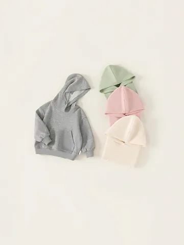 Sudadera con Capucha de Algodón Minimalista para Niños Jersey de Manga Larga con Bolsillo de Canguro Top Casual Color Sólido