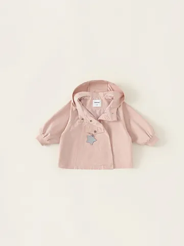Baby Meisjes Roze Windjack met Capuchon Casual Herfst Lange Mouwen Rits Jas met Ster Accessoire Polyester Bovenkleding
