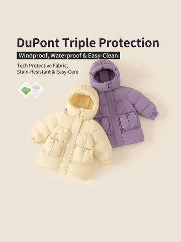 Chaqueta de Plumón de Largo Medio con Capucha para Niñas Nailon Relleno de Plumón de Pato Blanco Cortavientos Ropa de Invierno